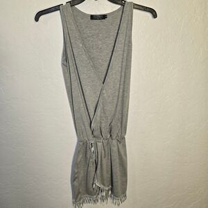 Perfect Romper Small Women Gray V-Neck Sleeveless Boho Metallic Fringe Trim